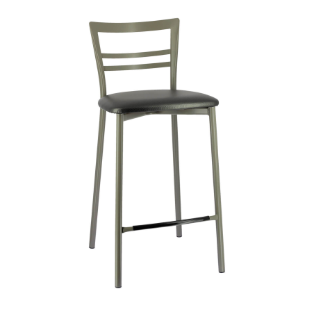 Tabouret avec assise en simili noir et base en métal satiné - Go 1513