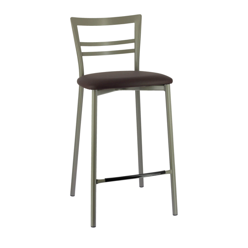 Tabouret snack avec structure en métal gris satiné et revêtement en simili marron - Go 1513