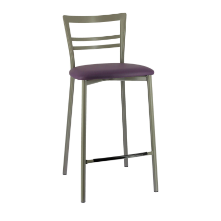 Tabouret contemporain avec base métallique et assise synthétique marron - Go 1513