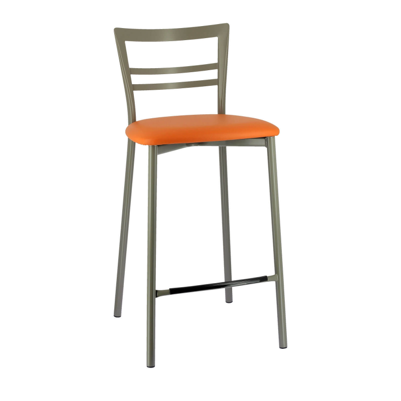 Tabouret contemporain avec assise rose en synthétique et pieds satinés - Go 1513