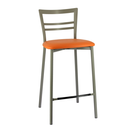 Tabouret contemporain avec assise rose en synthétique et pieds satinés - Go 1513