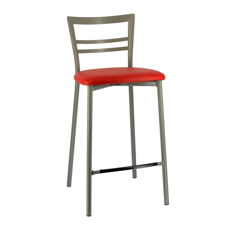 Tabouret contemporain rouge avec pieds métalliques satinés - Go 1513