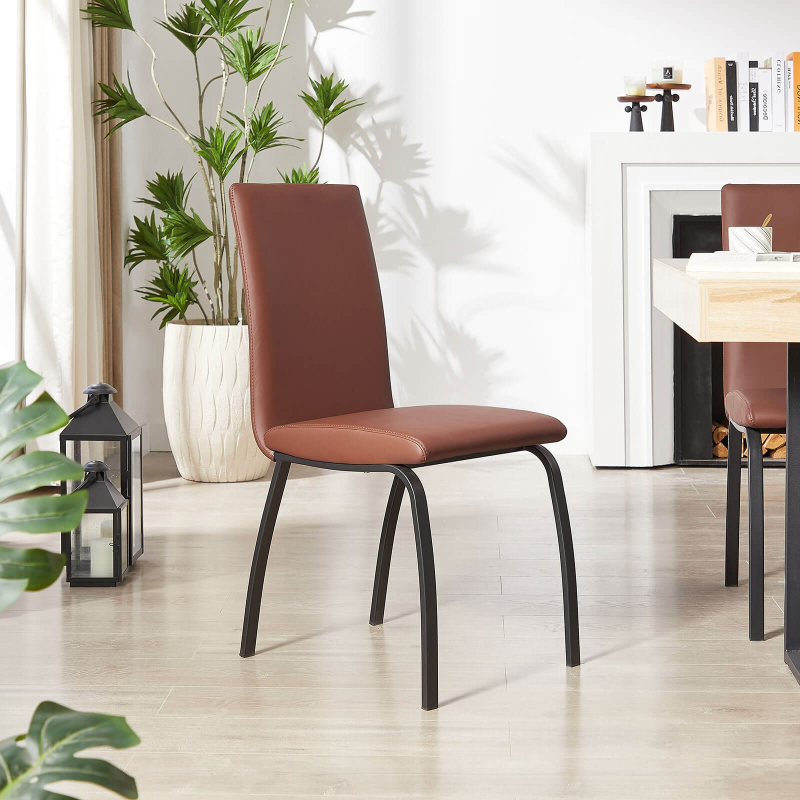 Chaise de salle à manger rembourrée cognac avec pieds en métal - Darcy