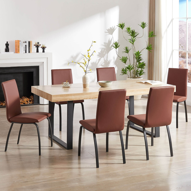 Chaise de salle à manger rembourrée cognac avec pieds en métal - Darcy