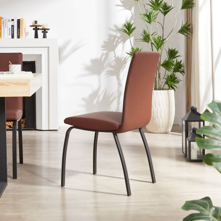 Chaise de salle à manger rembourrée cognac avec pieds en métal - Darcy