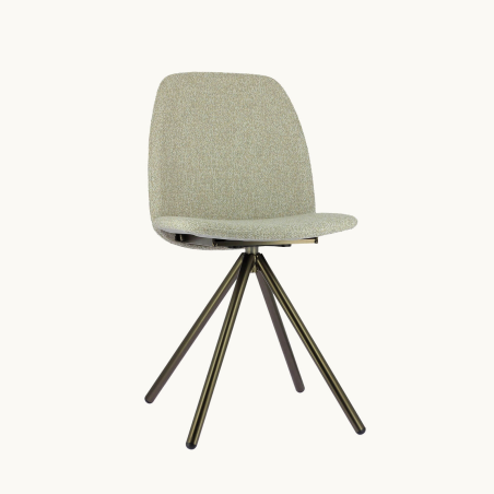 Chaise élégante en tissu gris clair avec un piétement géométrique en métal - Figaro 2