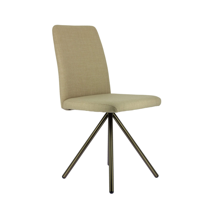Chaise contemporaine en tissu beige clair et pieds géométriques en métal - Charentes