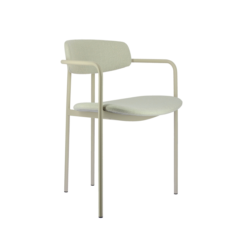 Chaise moderne en tissu écru avec accoudoirs et pieds en métal - Mirror