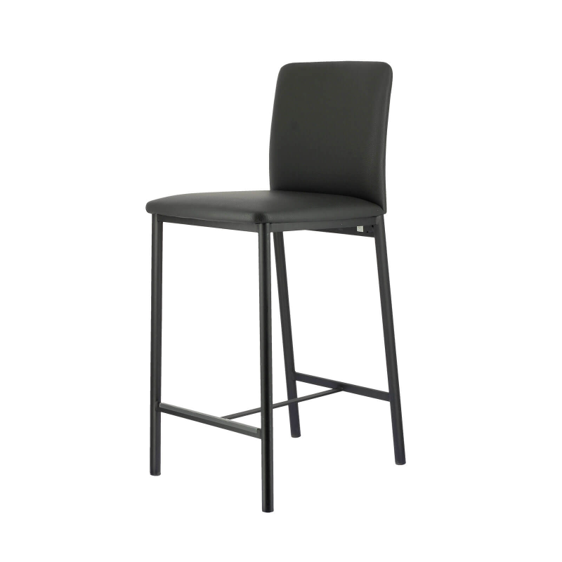 Tabouret snack moderne avec revêtement en simili noir et structure en métal - Loft