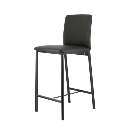 Tabouret snack moderne avec revêtement en simili noir et structure en métal - Loft