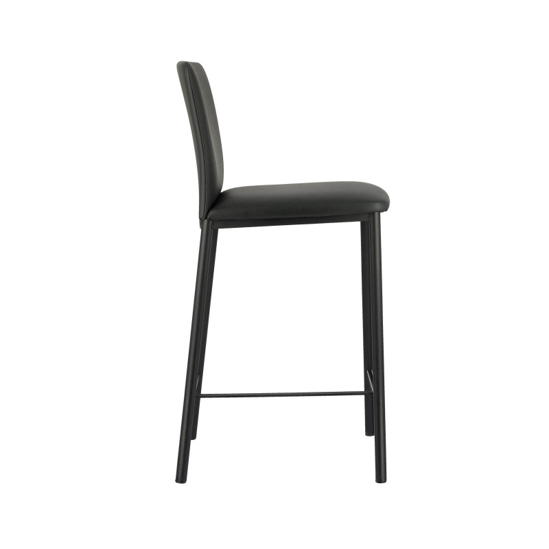 Tabouret noir avec structure robuste en métal et assise en simili - Loft