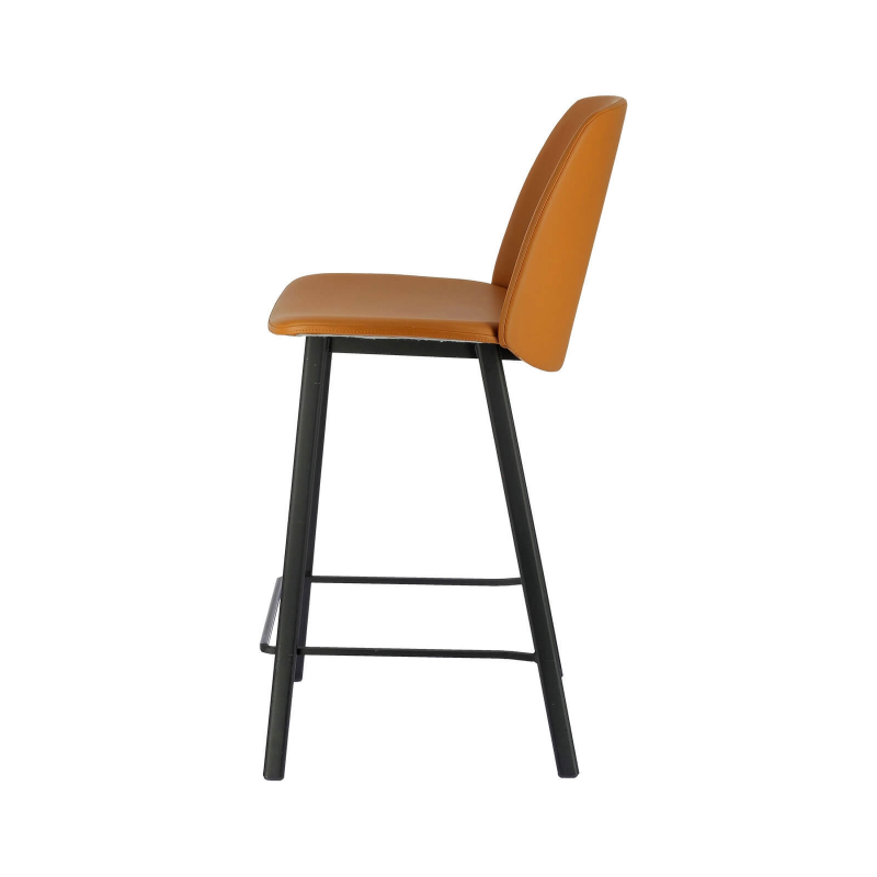 Tabouret snack design avec revêtement orange et pieds noirs - Olivia