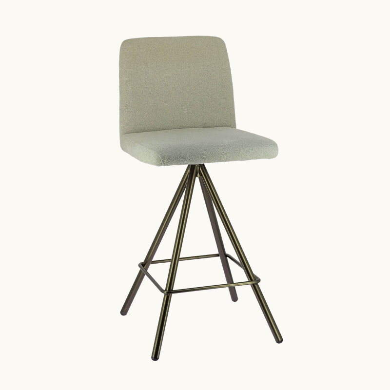 Tabouret snack élégant en tissu blanc avec base métallique - BarPinot