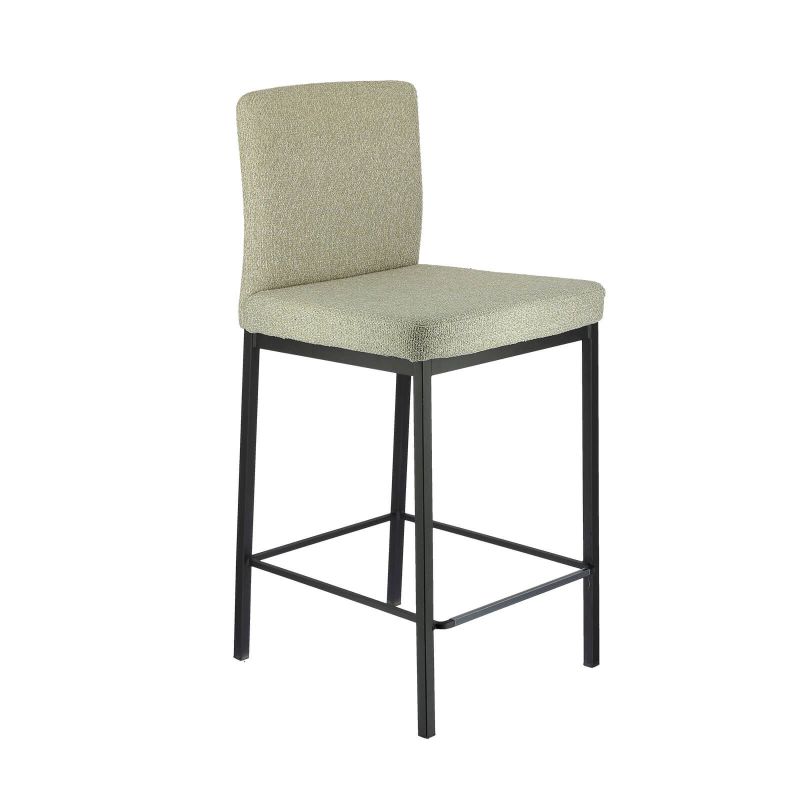 Tabouret haut tissu beige chiné avec pieds en métal - Villa