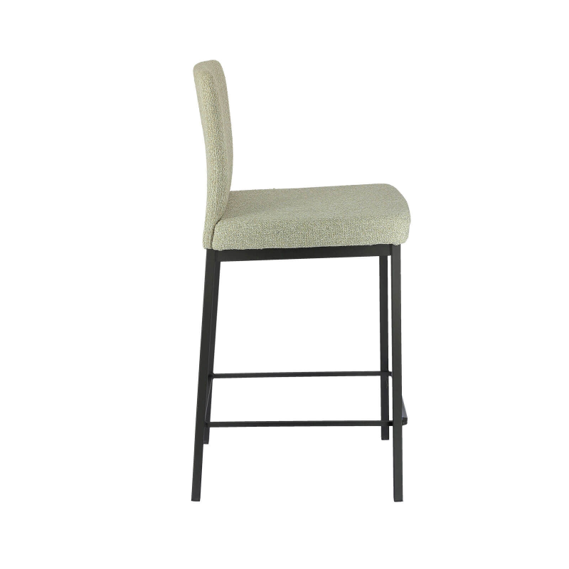 Tabouret snack intemporel tissu beige chiné avec pieds en métal noir - Villa