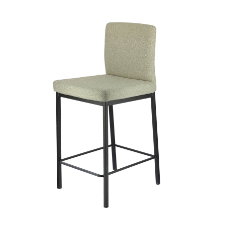 Tabouret haut en tissu beige chiné avec pieds en métal noir - Villa