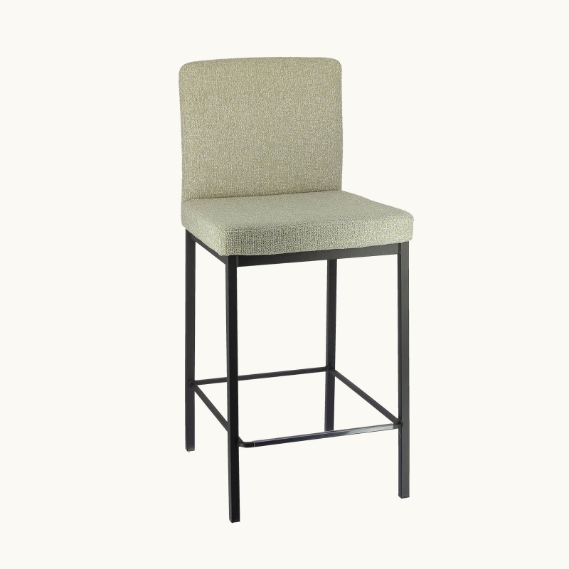 Tabouret snack tissu beige chiné avec pieds en métal noir - Villa