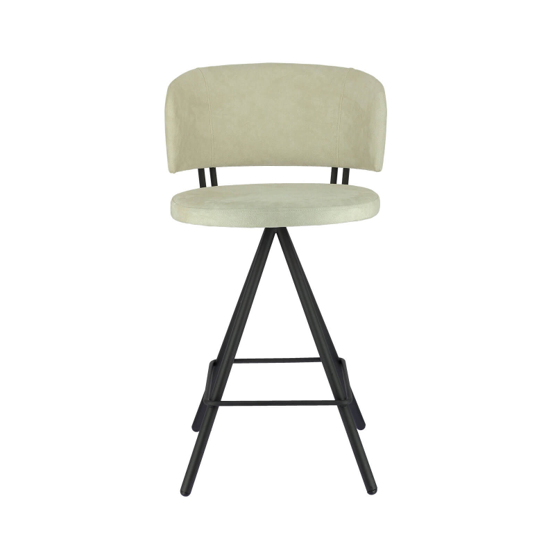 Tabouret hauteur 65 cm en tissu beige et pieds métal noir - Prélude