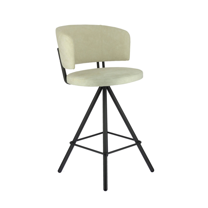 Tabouret haut en tissu beige et pieds métal noir - Prélude