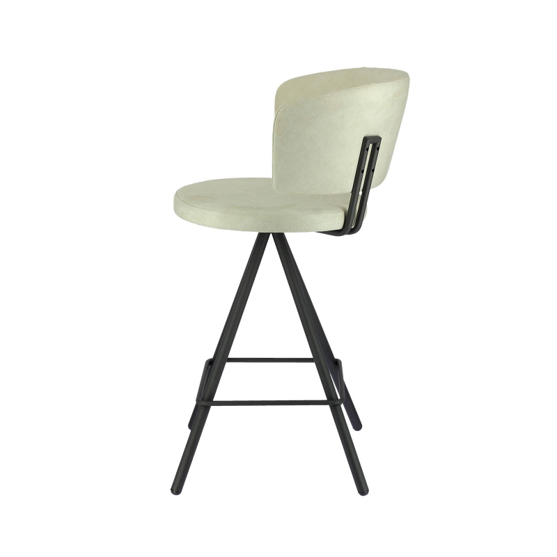 Tabouret en tissu beige et pieds métal noir - Prélude