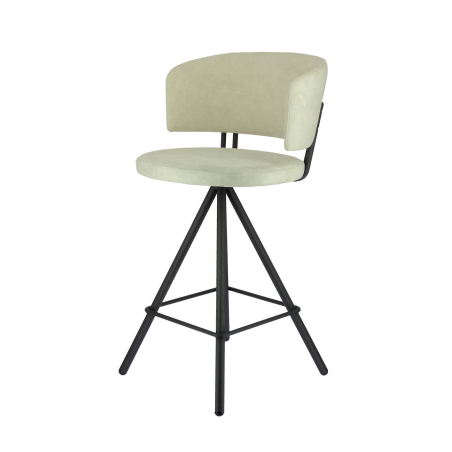 Tabouret snack en tissu beige et pieds métal noir - Prélude