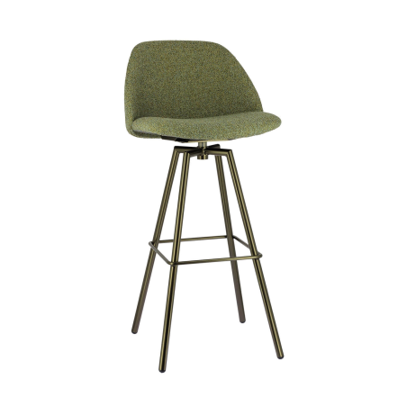 Tabouret hauteur 80 cm  pivotant en tissu vert et pieds métal - Swiftie