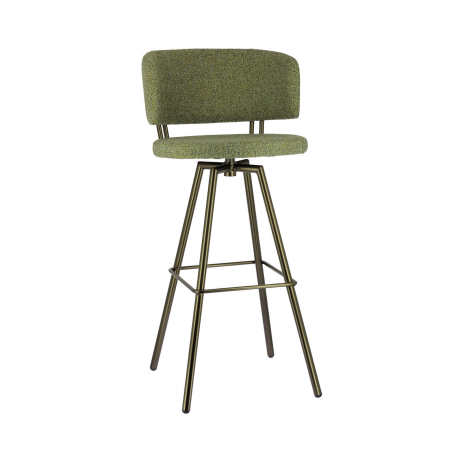 Tabouret de bar moderne pivotant en tissu vert et pieds métal - Adagio