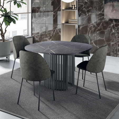 Chaise anthracite avec revêtement en tissu bleu - Soda