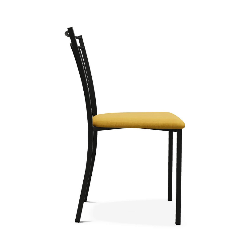 Chaise contemporaine en acier noir et en tissu jaune fabriquée en Belgique - Viva