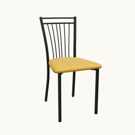 Chaise contemporaine en métal noir et en tissu jaune fabriquée en Belgique - Viva