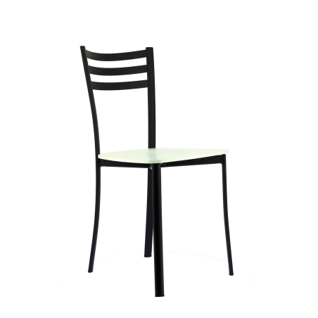 Chaise de cuisine en métal noir et assise bois blanc - Ace 1320
