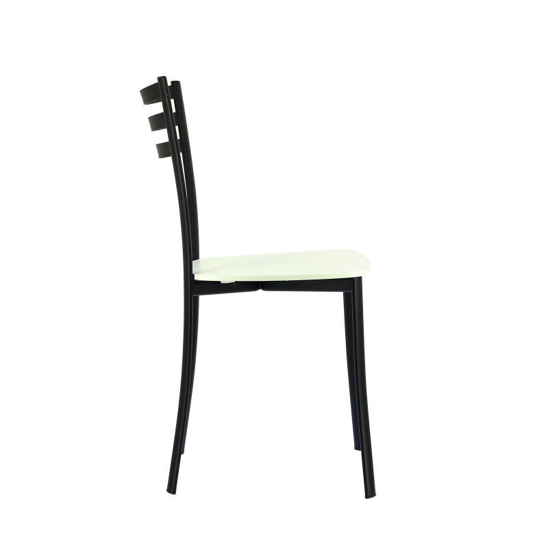 Chaise de cuisine en métal noir et assise bois blanc - Ace 1320