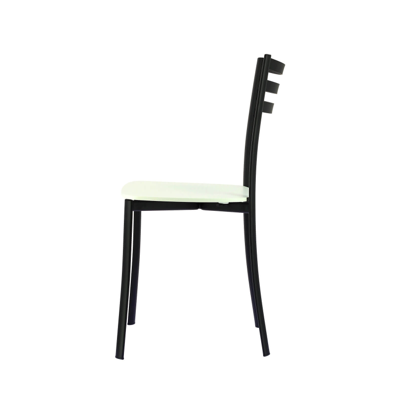 Chaise de cuisine en métal noir et assise bois blanc - Ace 1320