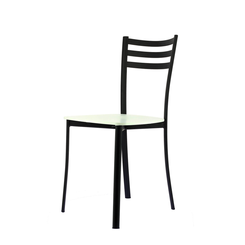 Chaise de cuisine en métal noir et assise bois blanc - Ace 1320