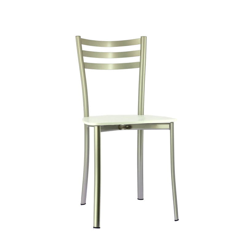 Chaise de cuisine en métal satiné et assise bois blanc - Ace 1320