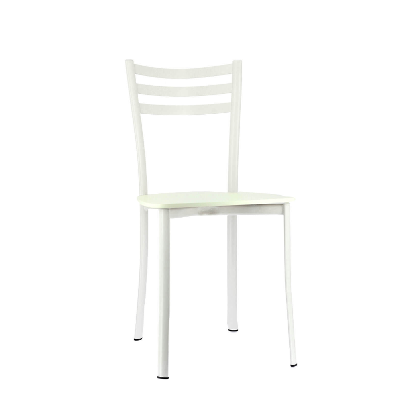 Chaise de cuisine en métal blanc et assise bois blanc - Ace 1320