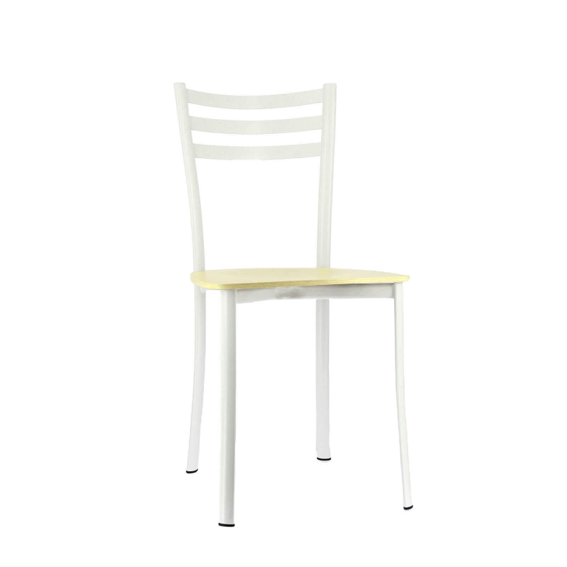 Chaise de cuisine en métal blanc et assise bois blanchi - Ace 1320