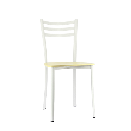 Chaise de cuisine en métal blanc et assise bois blanchi - Ace 1320