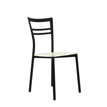 Chaise en métal noir et assise multiplis bois blanc - Go Connubia®