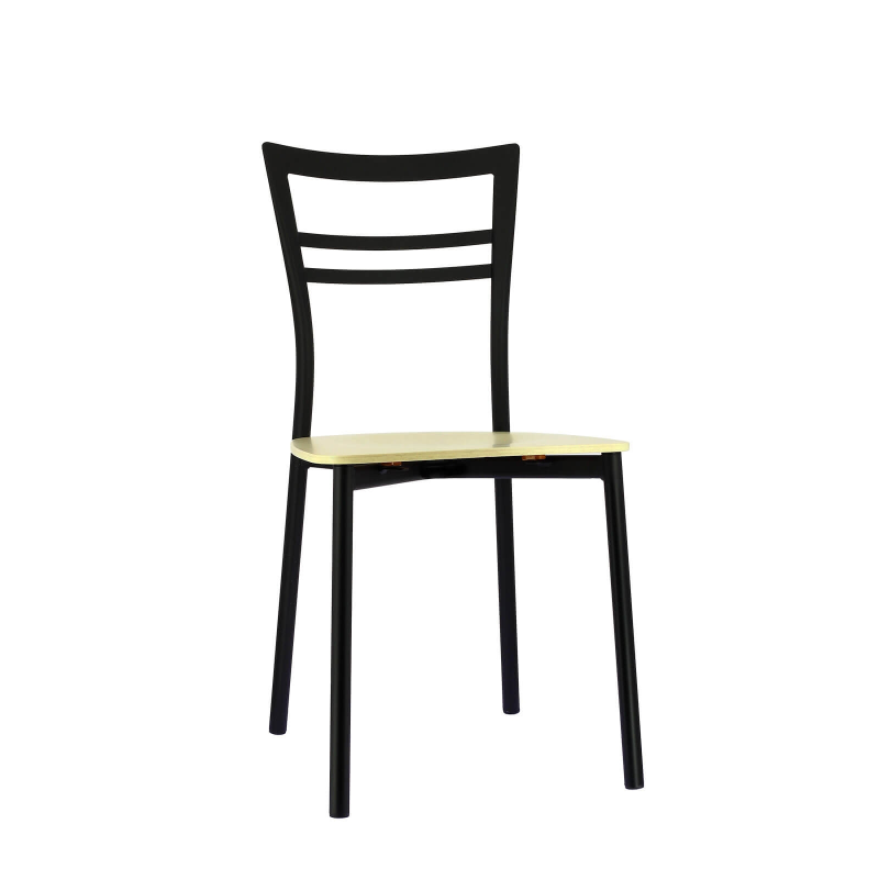 Chaise en métal noir et assise multiplis bois blanc - Go Connubia®