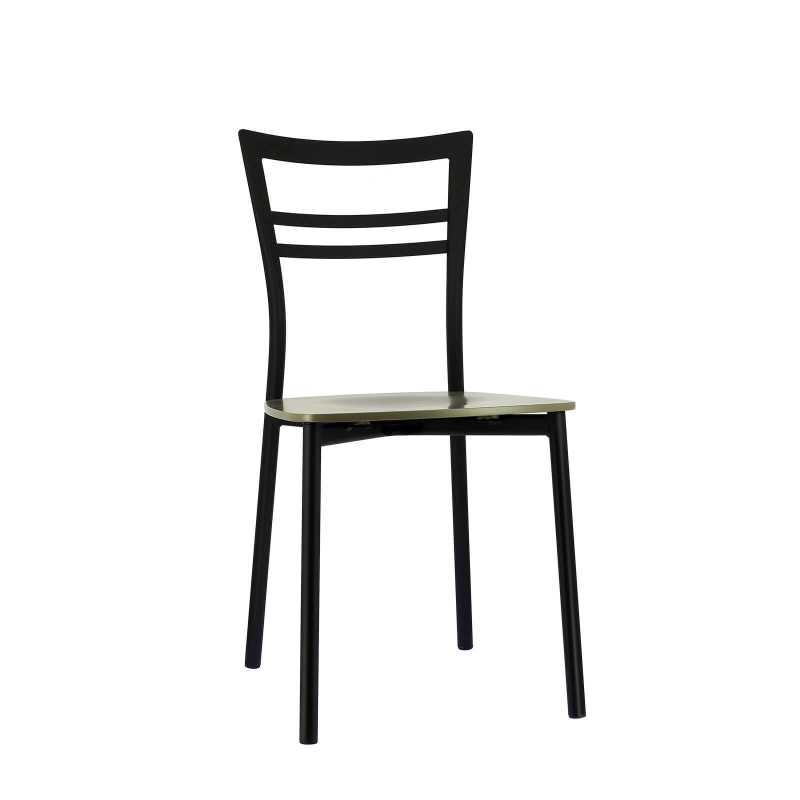 Chaise contemporaine en métal noir et assise multiplis bois blanc - Go Connubia®