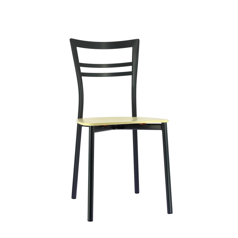 Chaise contemporaine en métal gris foncé et assise multiplis bois blanchi - Go Connubia®