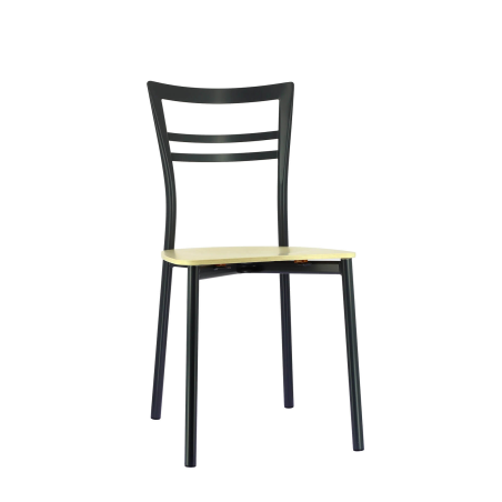 Chaise contemporaine en métal gris foncé et assise multiplis bois blanchi - Go Connubia®