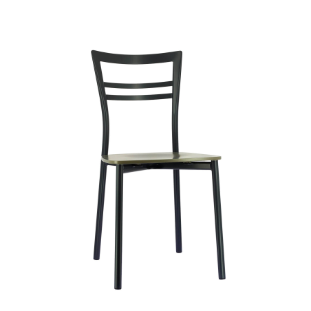 Chaise contemporaine en métal gris foncé et assise multiplis bois taupe - Go Connubia®