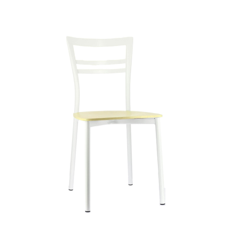 Chaise contemporaine en métal blanc et assise multiplis bois blanchi - Go Connubia®