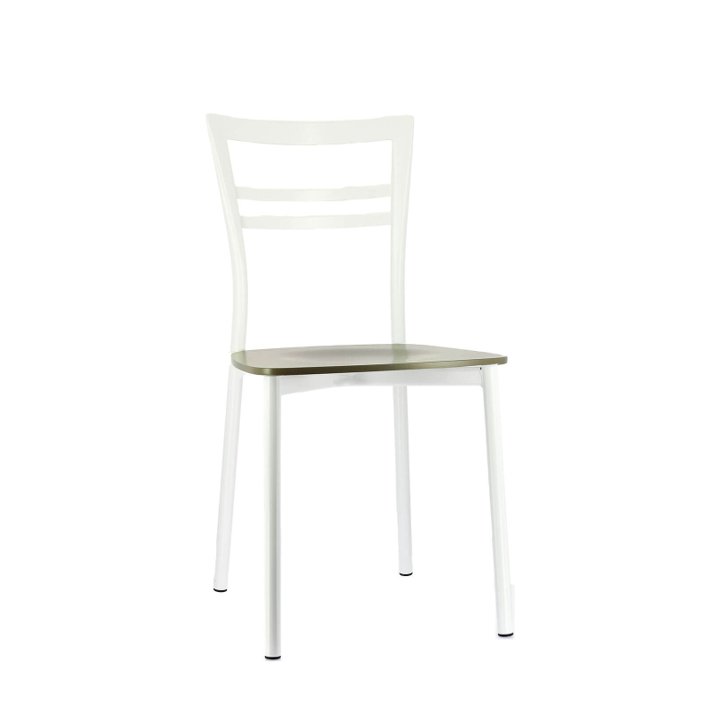 Chaise contemporaine en métal blanc et assise multiplis bois taupe - Go Connubia®