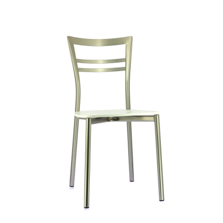 Chaise contemporaine en métal satiné et assise multiplis bois blanc - Go Connubia®