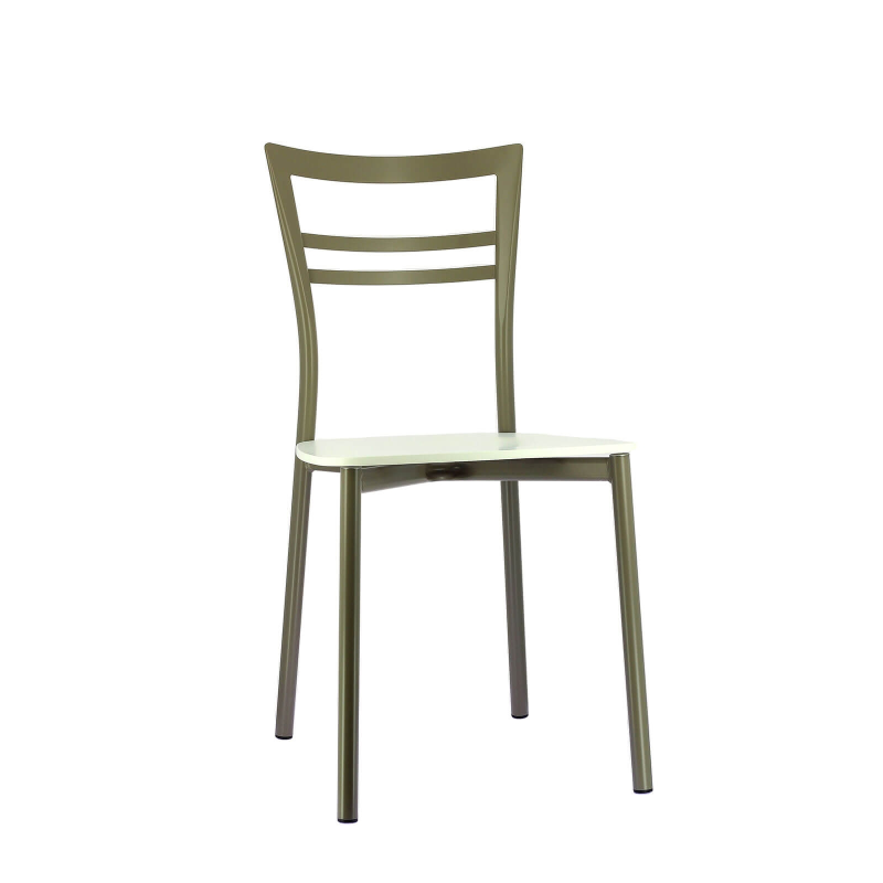 Chaise contemporaine en métal taupe et assise multiplis bois blanc - Go Connubia®