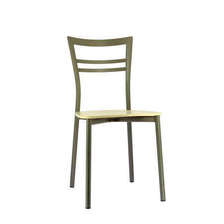 Chaise contemporaine en métal taupe et assise multiplis bois blanchi - Go Connubia®