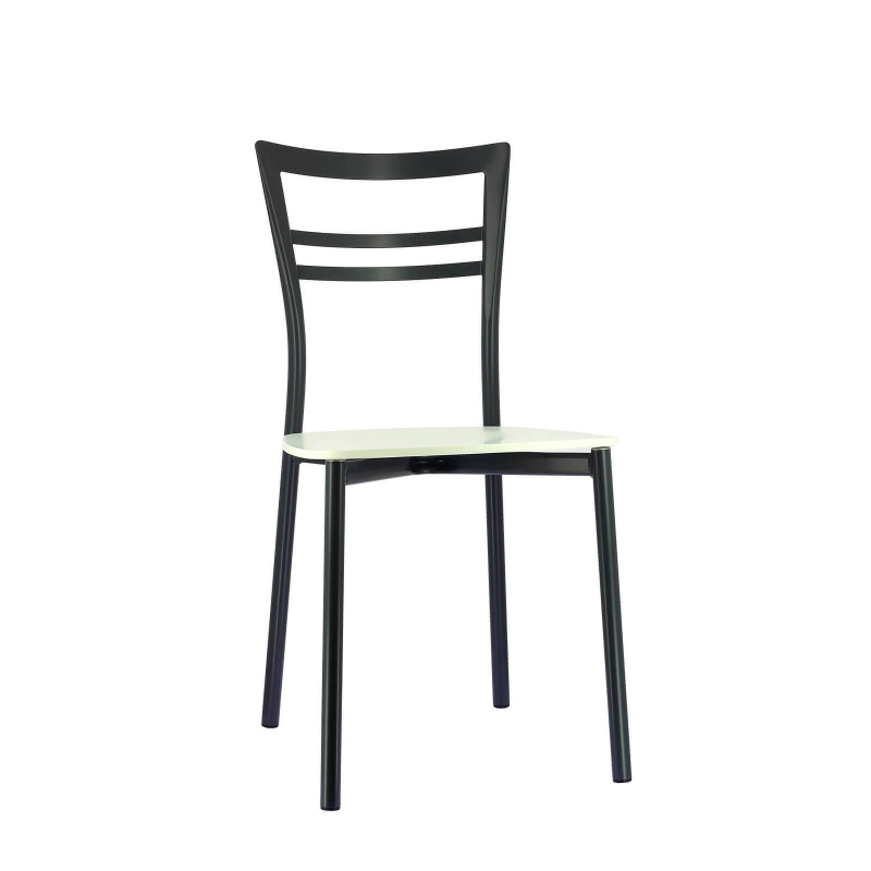 Chaise contemporaine en métal gris foncé et assise multiplis bois blanc - Go Connubia®